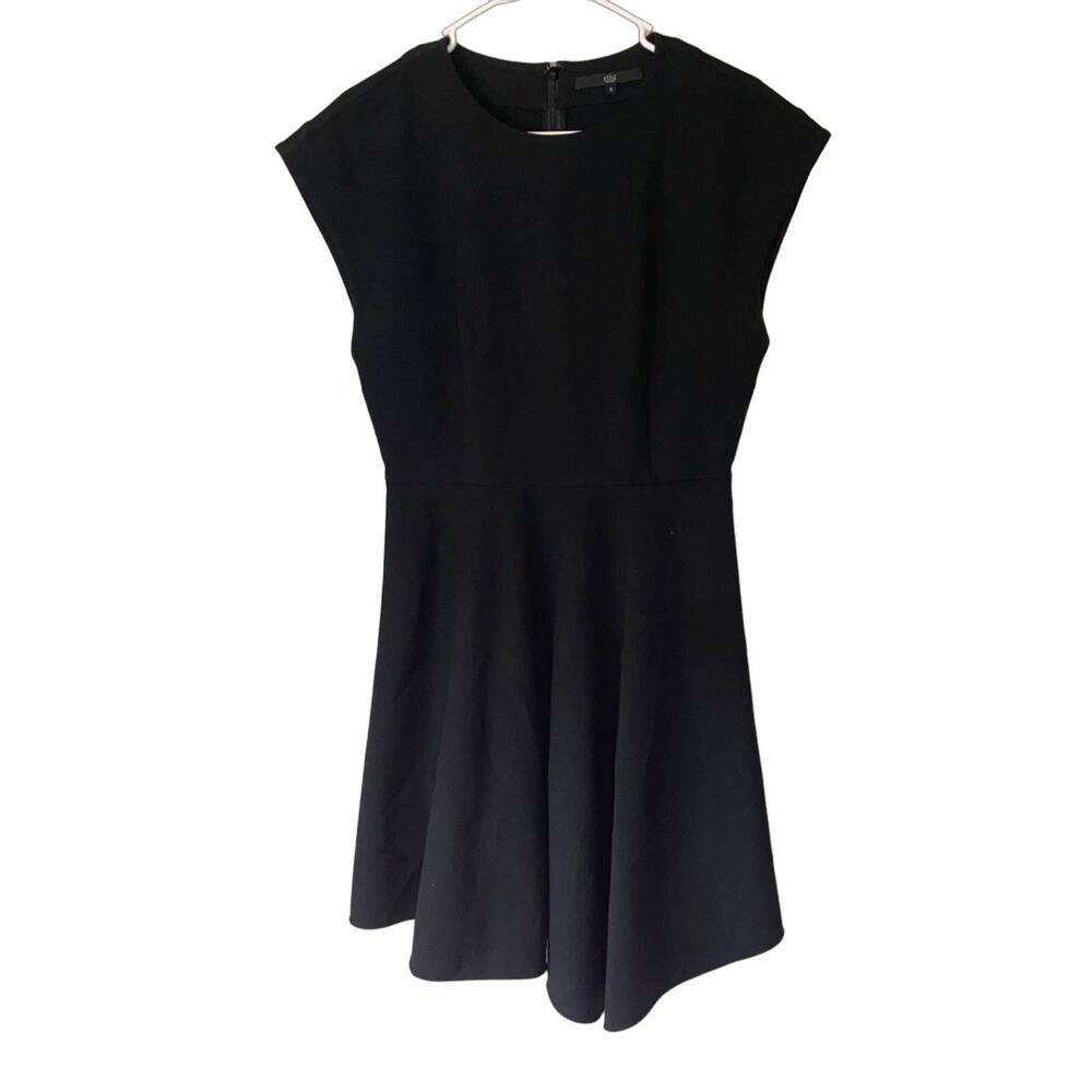 Tibi Black Dress 6 Womens Cap Sleeve Knee Length Career Pleated Knee Length
